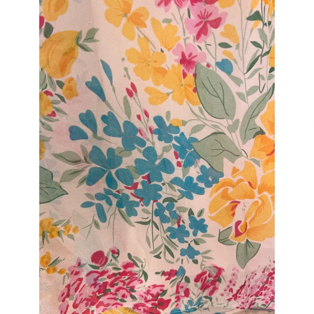 Yumi Kim Floral Silk Ruffle Mini Dress Ivory Pink Yellow Blue Medium - Picture 4 of 9